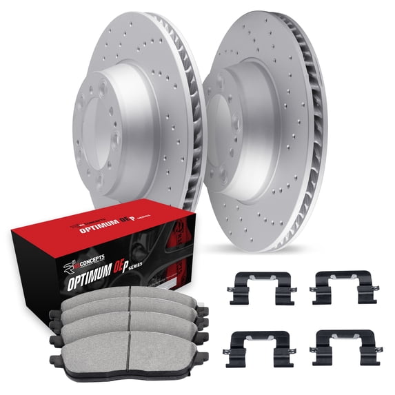 R1 Concepts Front Brakes and Rotors| Hardware Included| Front Optimum OEp Brake Pads and Rotors Kit| Fits 2007-2009 Mercedes-Benz ML320