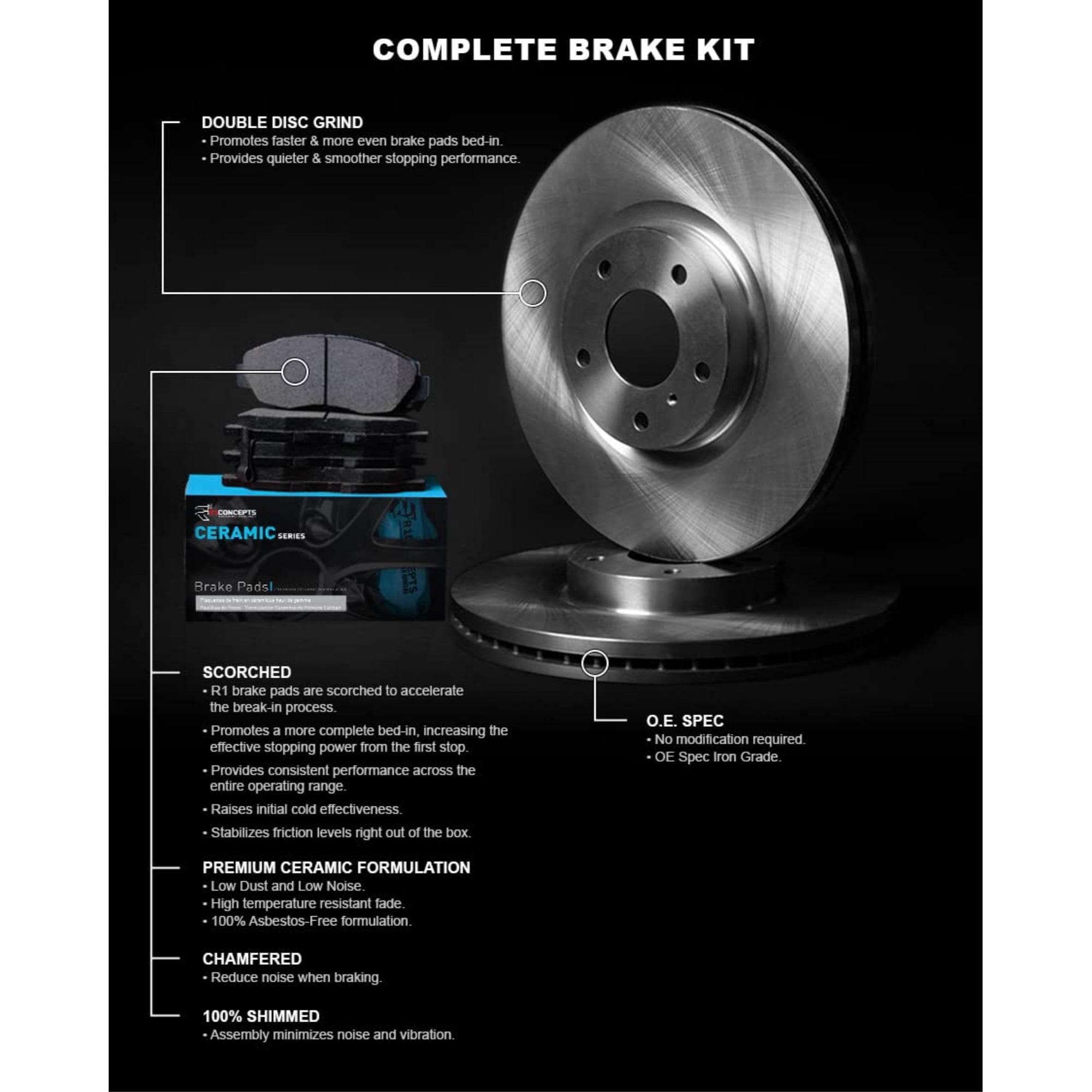 R1 Concepts Disc Brake Rotor Set with Ceramic Pads WFWN1-92048