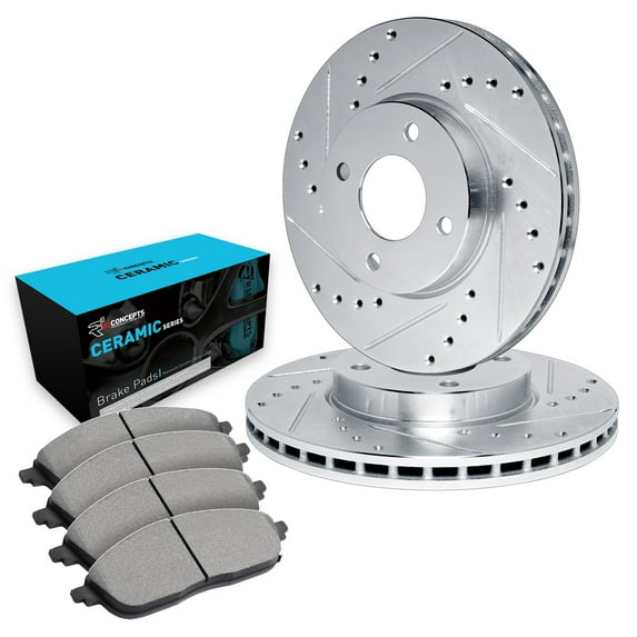 R1 Concepts Front Brakes and Rotors Kit |Front Brake Pads| Brake Rotors and Pads| Ceramic Brake Pads and Rotors |fits 2002-2005 Hyundai Elantra