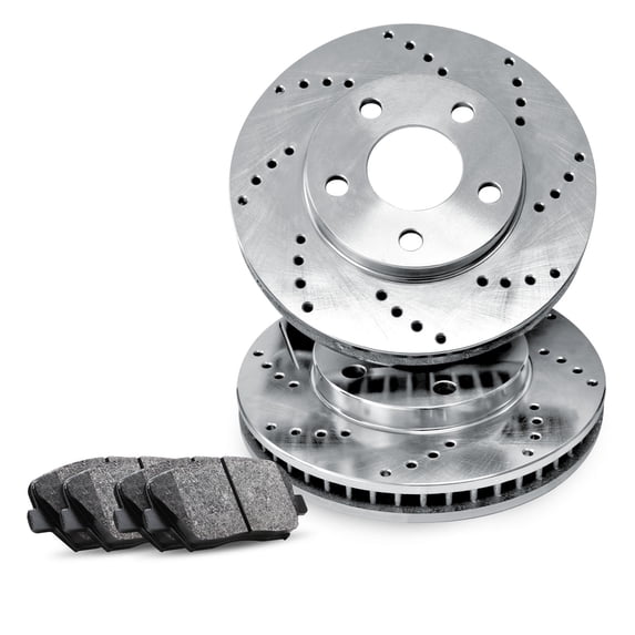 R1 Concepts Front Brakes and Rotors Kit |Front Brake Pads| Brake Rotors and Pads| Semi Metallic Brake Pads and Rotors |fits 1993-1995 Mazda RX-7