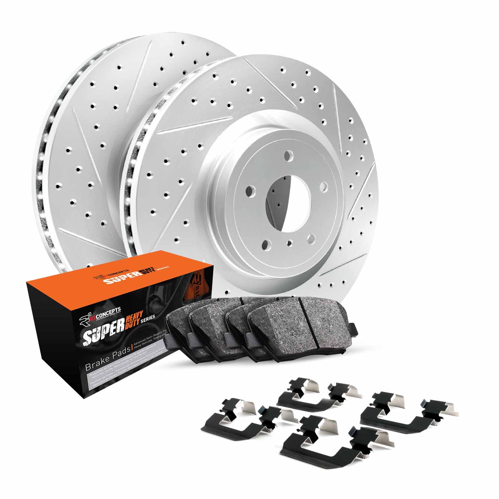 R1 Concepts Front Brakes and Rotors Kit |Front Brake Pads| Brake Rotors and Pads| Super Duty Brake Pads and Rotors |Hardware Kit WBXH1-48022