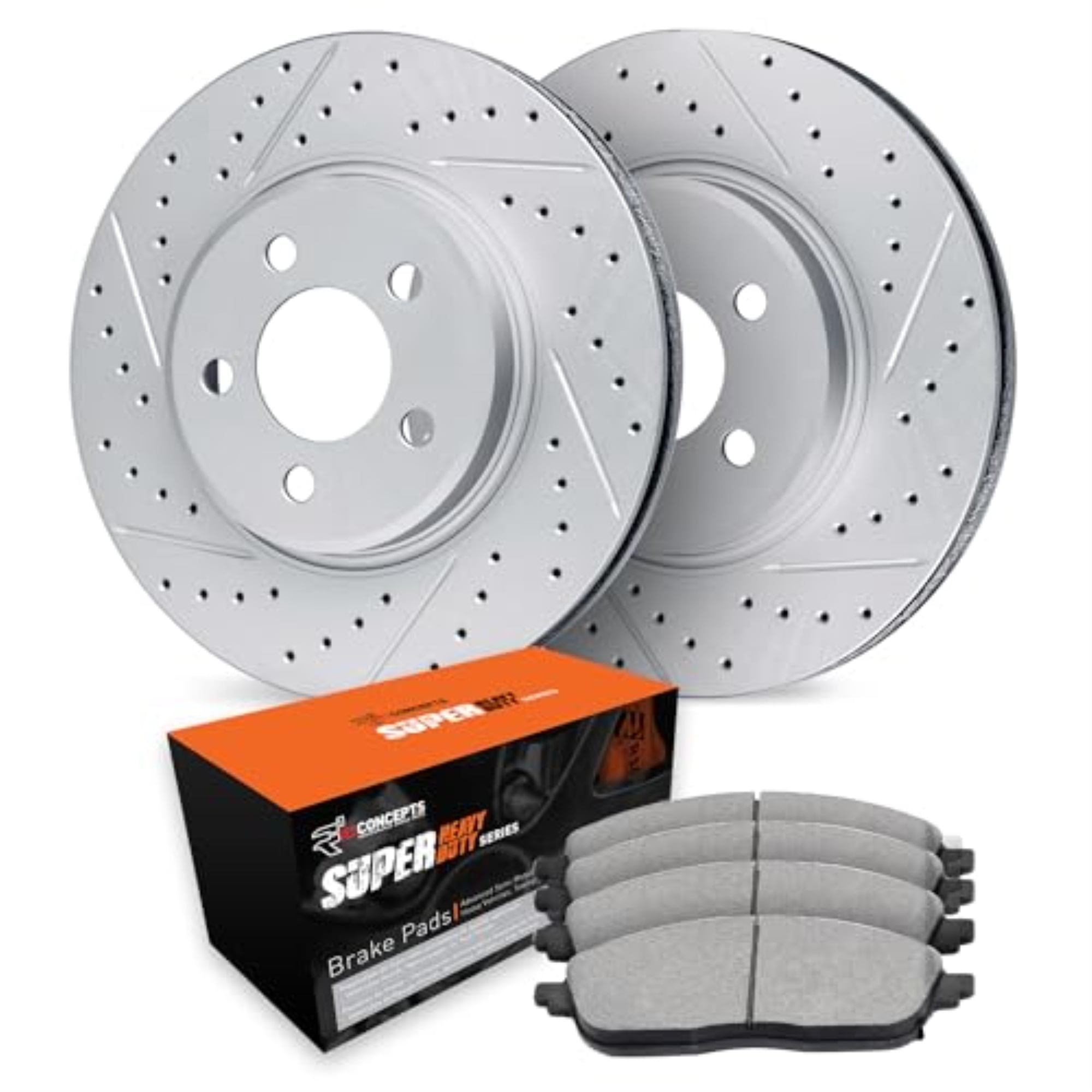 R1 Concepts Drilled and Slotted Carbon Coated Disc Brake Rotor Set with Super Duty Pads WBXN1-40078