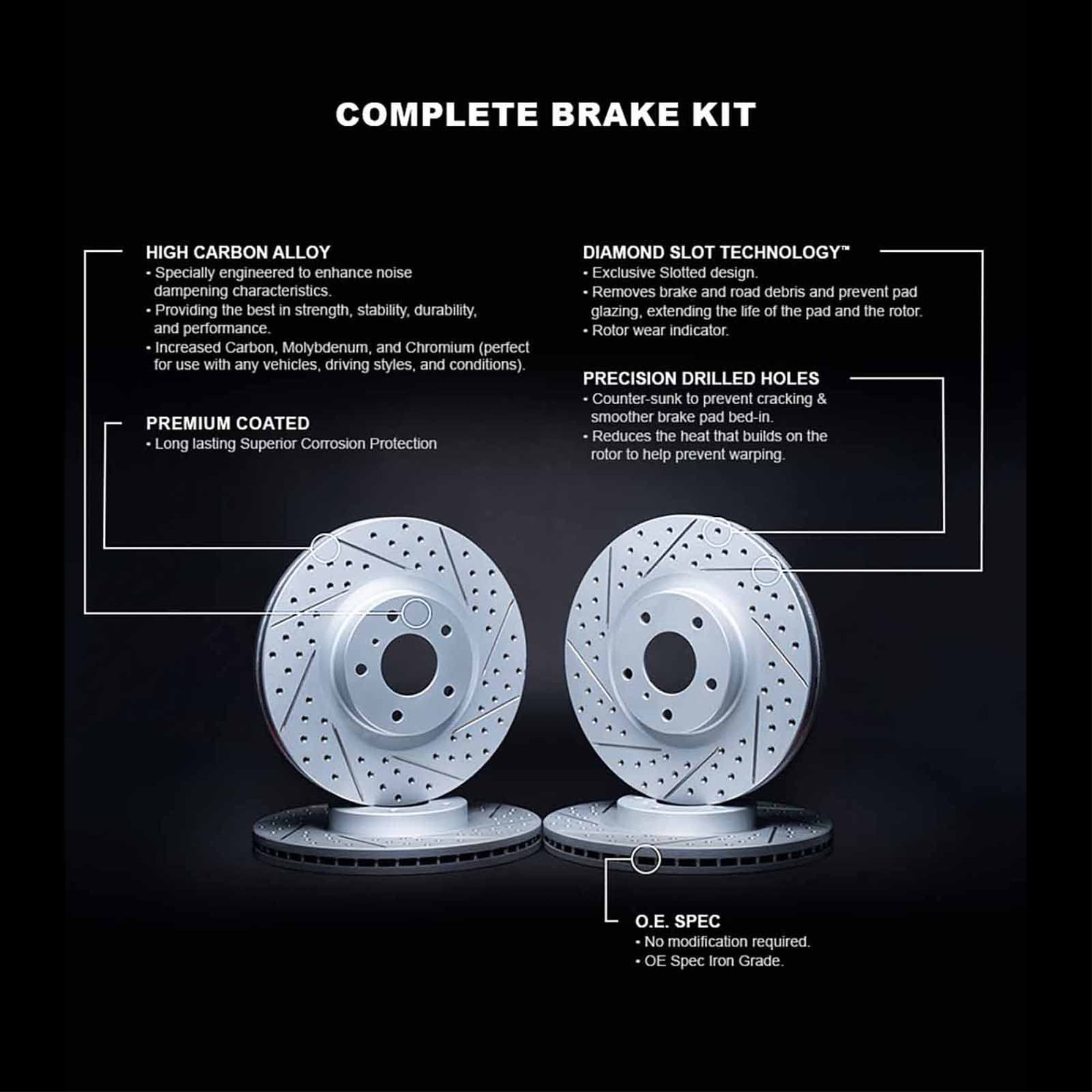 R1 Concepts Drilled and Slotted Carbon Coated Disc Brake Rotor Set WBPN2-76031