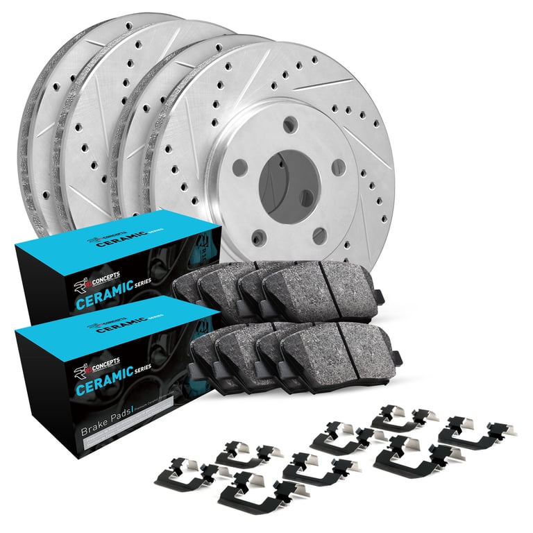 Rotor Brake Pad Ceramic Performance Drilled Slotted Rear Kit for Honda
