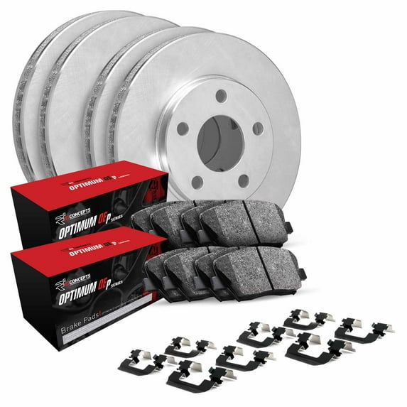 R1 Concepts Front Rear Brakes and Rotors Kit |Front Rear Brake Pads| Brake Rotors and Pads| Optimum OEp Brake Pads and Rotors |Hardware Kit WFUH2-92000
