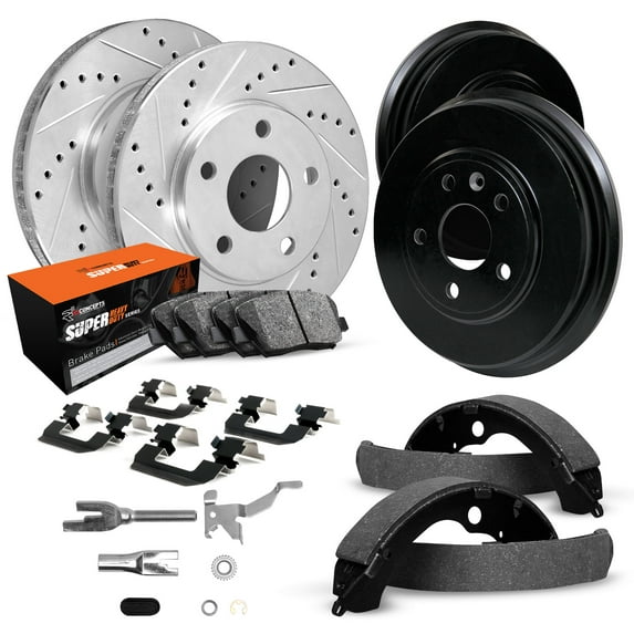 R1 Concepts Front Rear Brakes and Rotors Kit |Front Rear Brake Pads| Brake Rotors and Pads| Super Duty Brake Pads and Rotors | Brake Drums, Brake Shoes, Hardware and Adjusters WGXA2-40189