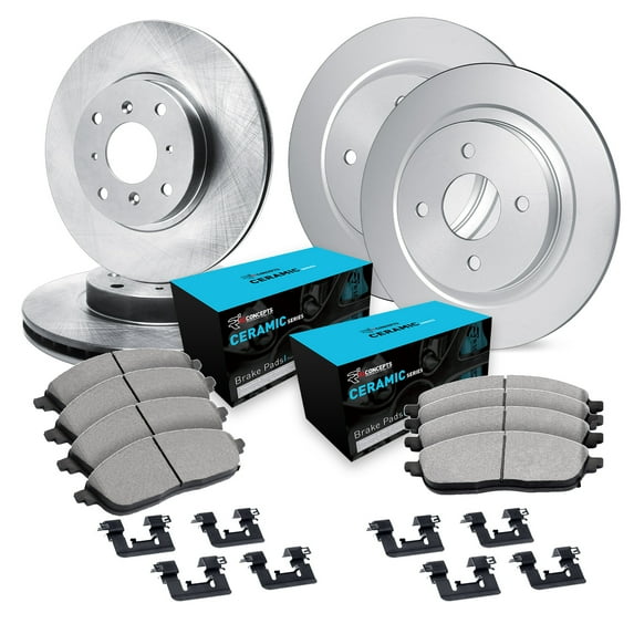 R1 Concepts Front and Rear Brake Kit For 1992-1994 Acura Vigor| Blank Brake Rotors| Ceramic Brake Pads and Rotors Kit| Hardware included