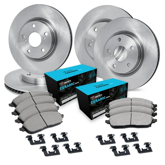 R1 Concepts Front Rear Brakes and Rotors Kit |Front Rear Brake Pads| Brake Rotors and Pads| Ceramic Brake Pads and Rotors |Hardware Kit|fits 2004 Cadillac Seville