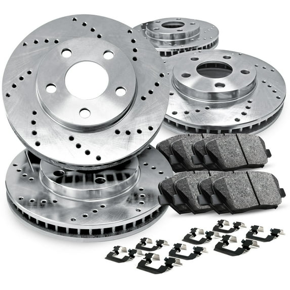 R1 Concepts Front Rear Brakes and Rotors Kit |Front Rear Brake Pads| Brake Rotors and Pads| Ceramic Brake Pads and Rotors |Hardware Kit|fits 2005-2010 Scion tC