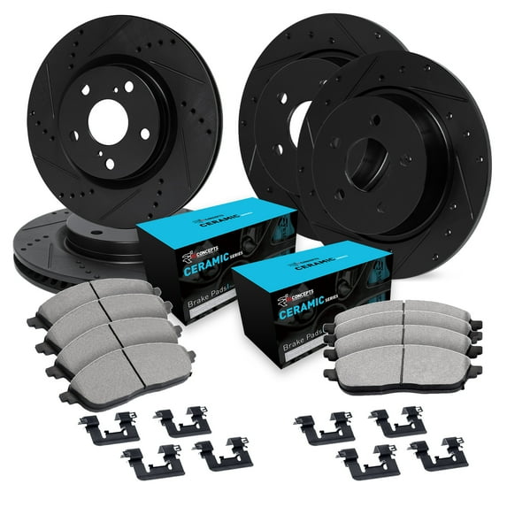 R1 Concepts Front Rear Brakes and Rotors Kit |Front Rear Brake Pads| Brake Rotors and Pads| Ceramic Brake Pads and Rotors |Hardware Kit|fits 2011-2017 Nissan Juke, 2017-2019 Nissan Sentra