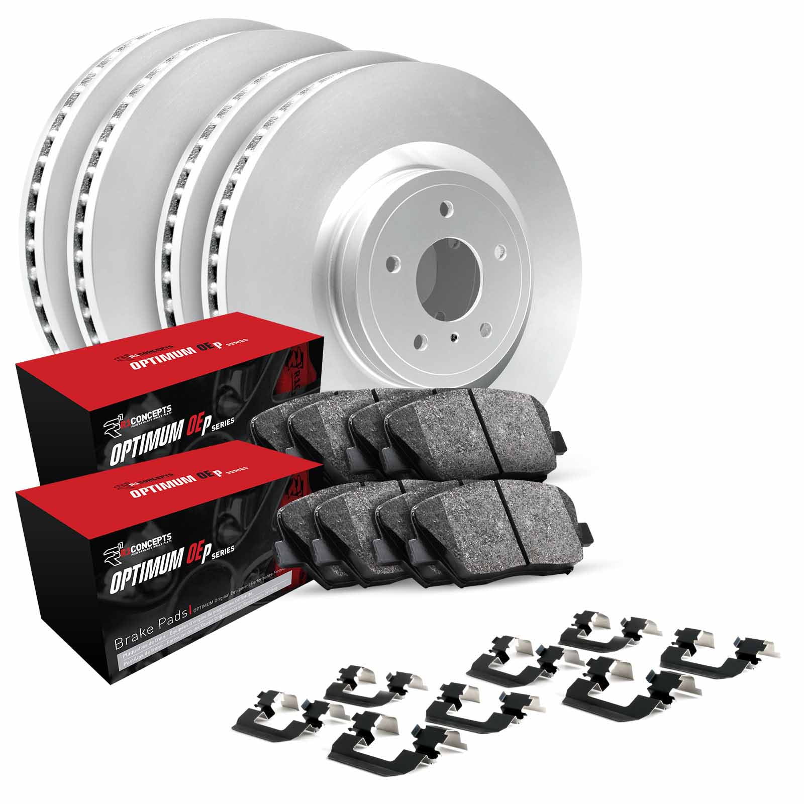 R1 Concepts Front Rear Brakes and Rotors Kit |Front Rear Brake Pads| Brake Rotors and Pads| Optimum OEp Brake Pads and Rotors |Hardware Kit WDUH2-65002