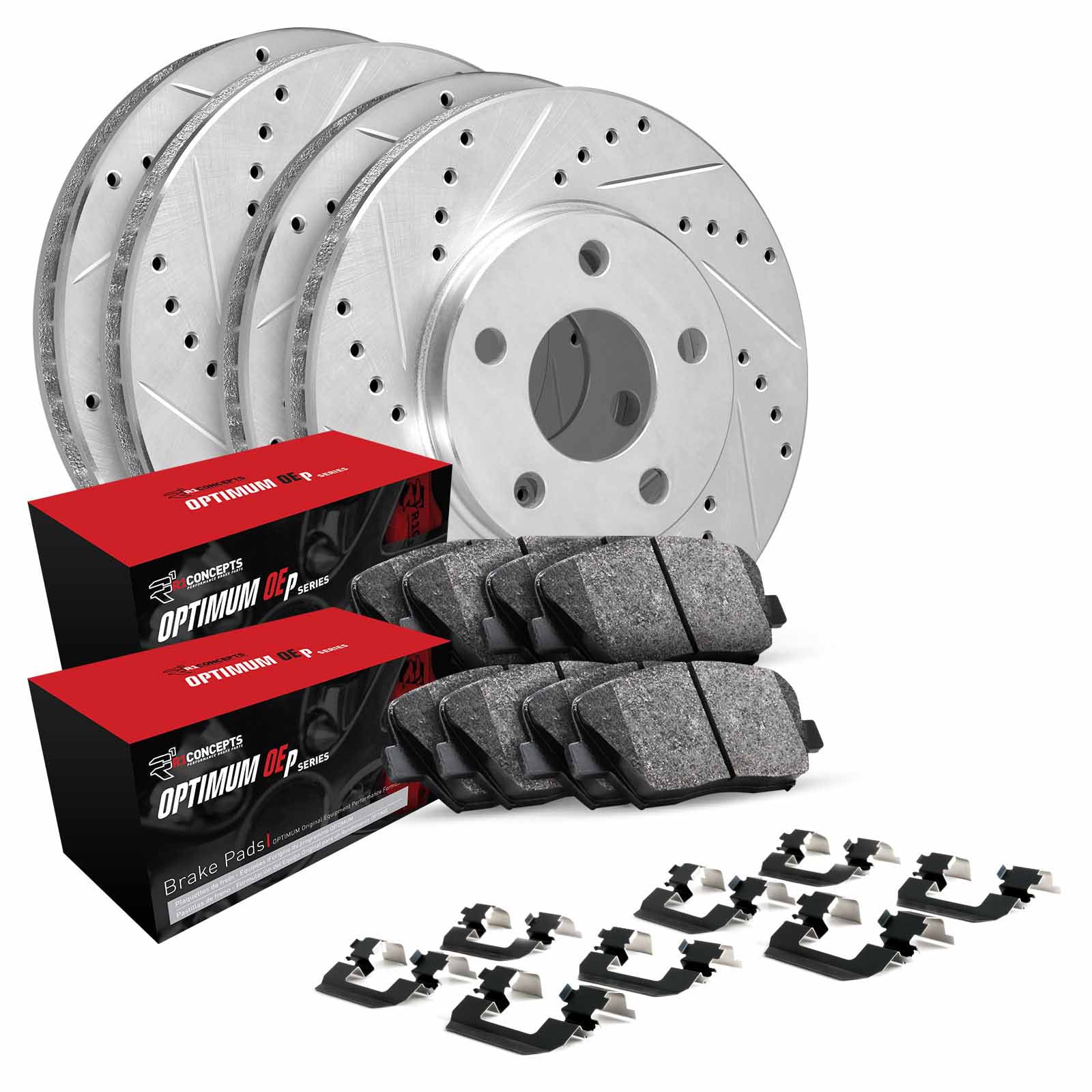 R1 Concepts WGUH2-31046 Optimum OEp Complete Front and Rear Brake Kit, With brake rotors, brake pads, hardware