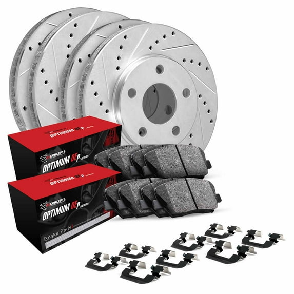 R1 Concepts WGUH2-48016 Optimum OEp Front Rear Brakes Pads and Rotors Kit, 4 Brake Rotors, 8 Brake Pads Hardware Kit