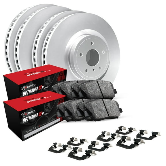 R1 Concepts Front Rear Brakes and Rotors Kit |Front Rear Brake Pads| Brake Rotors and Pads| Optimum OEp Brake Pads and Rotors |Hardware Kit WJUH2-79004
