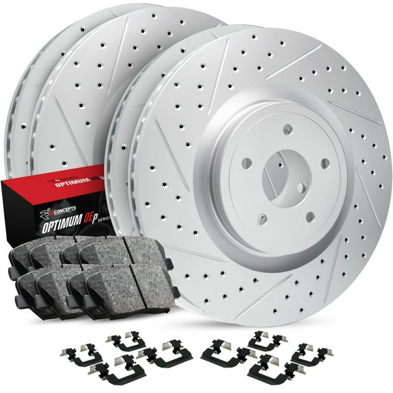 R1 Concepts Front Rear Brakes and Rotors Kit |Front Rear Brake Pads| Brake Rotors and Pads| Optimum OEp Brake Pads and Rotors |Hardware Kit|fits 2003-2007 Jeep Liberty