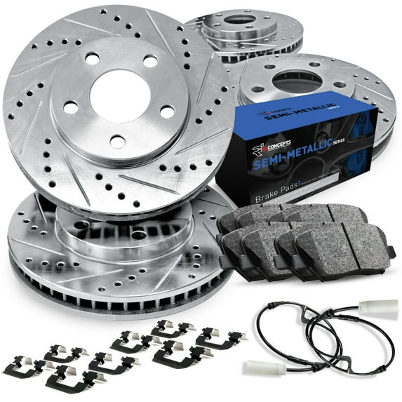 R1 Concepts Front Rear Brakes and Rotors Kit |Front Rear Brake Pads| Brake Rotors and Pads| Optimum OEp Brake Pads and Rotors |Hardware and Sensor Kit|fits 1990-1995 Mercedes-Benz 300CE, 300E, E320