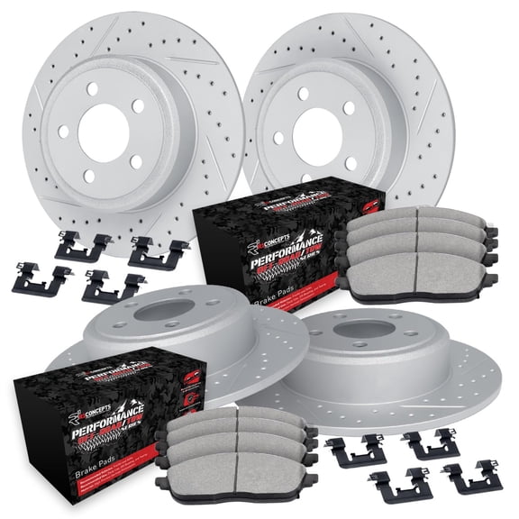R1 Concepts Drilled and Slotted Carbon Coated Disc Brake Rotor Set with Off-Road/Tow Brake Pads and Hardware WBVH2-42004