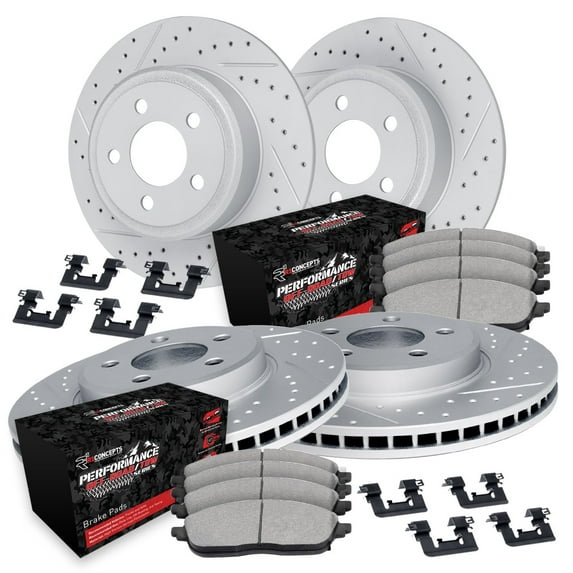 R1 Concepts Drilled and Slotted Carbon Coated Disc Brake Rotor Set with Off-Road/Tow Brake Pads and Hardware WBVH2-42007