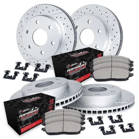 R1 Concepts Drilled and Slotted Carbon Coated Disc Brake Rotor Set with Off-Road/Tow Brake Pads and Hardware WBVH2-48003