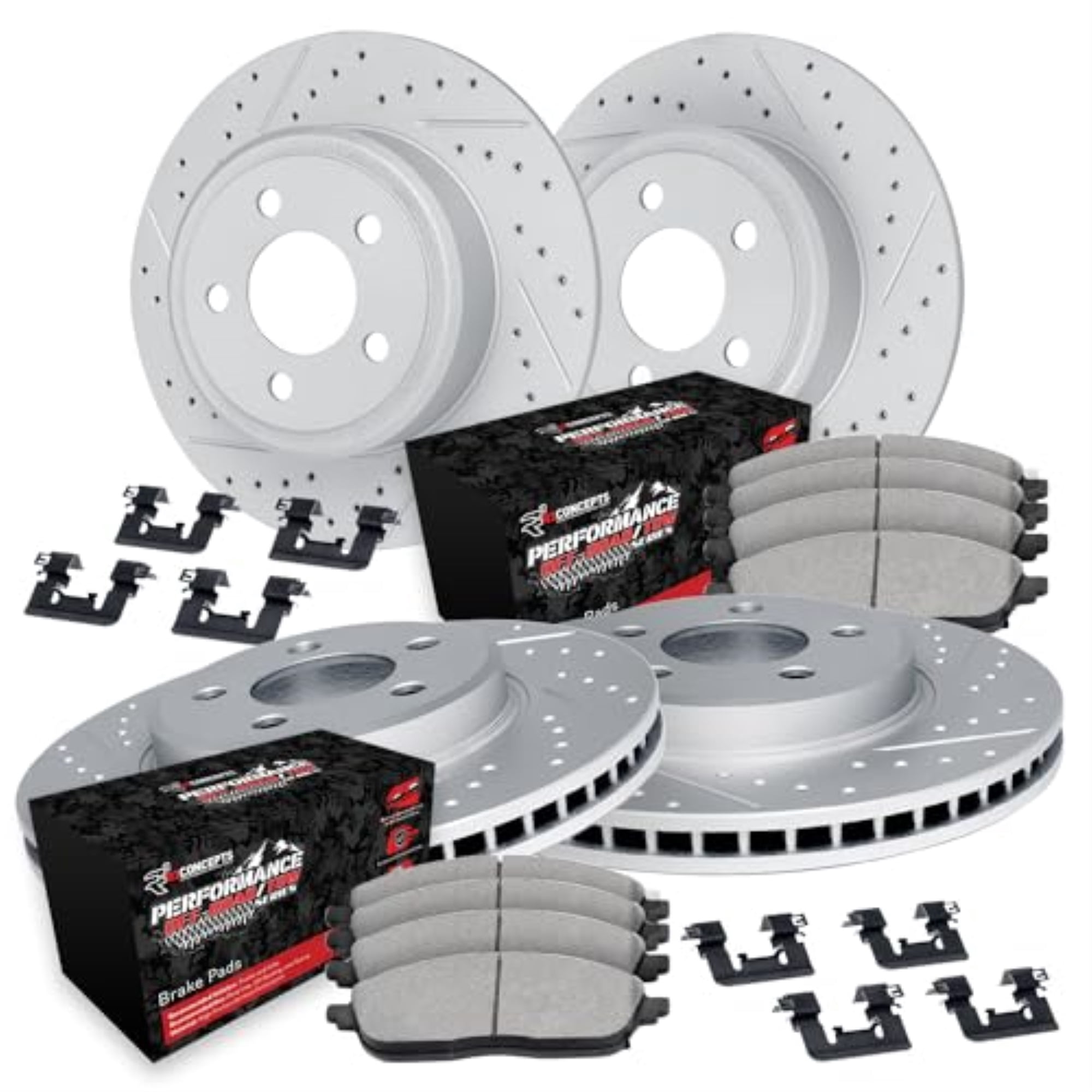 R1 Concepts Drilled and Slotted Carbon Coated Disc Brake Rotor Set with Off-Road/Tow Brake Pads and Hardware WBVH2-54003