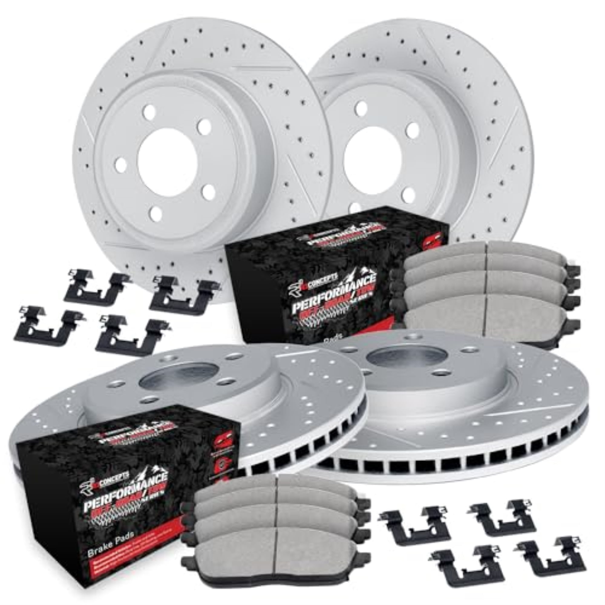 R1 Concepts Drilled and Slotted Carbon Coated Disc Brake Rotor Set with Off-Road/Tow Brake Pads and Hardware WBVH2-54021