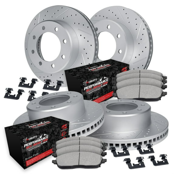 R1 Concepts Drilled and Slotted Carbon Coated Disc Brake Rotor Set with Off-Road/Tow Brake Pads and Hardware WBVH2-54034