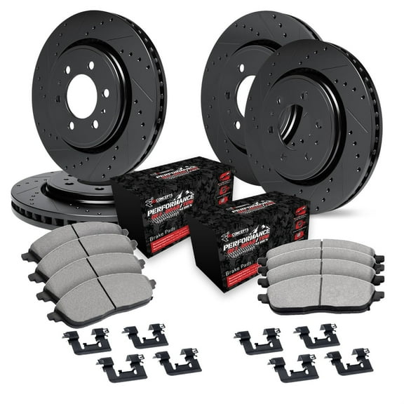 R1 Concepts Drilled and Slotted Black Disc Brake Rotor Set with Off-Road/Tow Brake Pads and Hardware WHVH2-67007