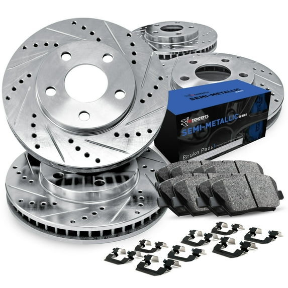 R1 Concepts Front Rear Brakes and Rotors Kit |Front Rear Brake Pads| Brake Rotors and Pads| Semi Metallic Brake Pads and Rotors |Hardware Kit|fits 2000-2005 Cadillac DeVille