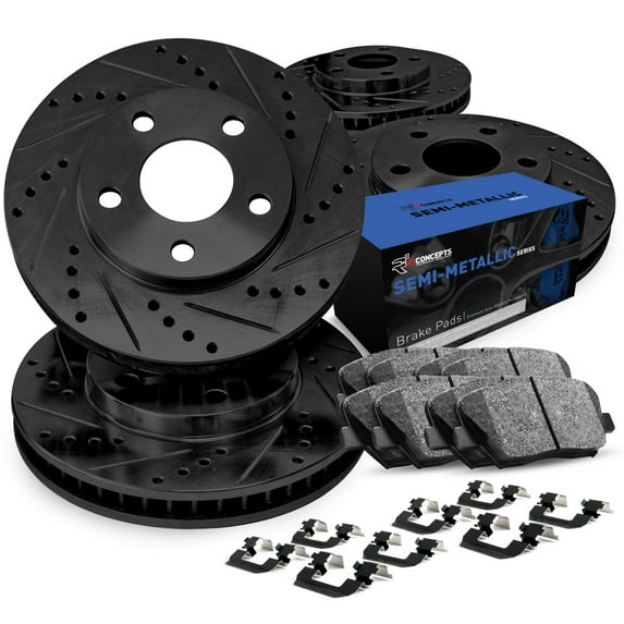 R1 Concepts Front Rear Brakes and Rotors Kit |Front Rear Brake Pads| Brake Rotors and Pads| Semi Metallic Brake Pads and Rotors |Hardware Kit|fits 2002-2004 Audi A6 Quattro