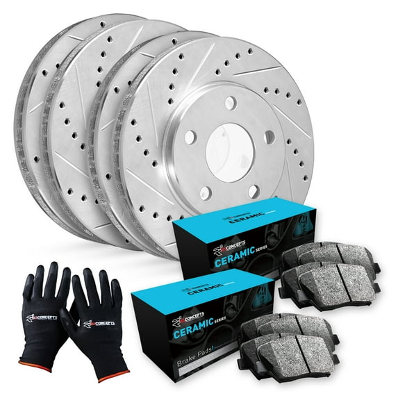 R1 Concepts Front Rear Brakes and Rotors Kit |Front Rear Brake Pads| Brake Rotors and Pads| Semi Metallic Brake Pads and Rotors |Hardware Kit|fits 2003-2006 Jeep TJ, 2003-2006 Jeep Wrangler