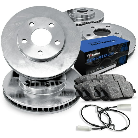R1 Concepts Front Rear Brakes and Rotors Kit |Front Rear Brake Pads| Brake Rotors and Pads| Semi Metallic Brake Pads and Rotors |Sensor Kit|fits 1995-1997 Volvo 960