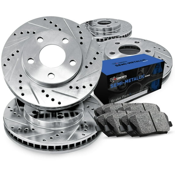R1 Concepts Front Rear Brakes and Rotors Kit |Front Rear Brake Pads| Brake Rotors and Pads| Semi Metallic Brake Pads and Rotors |fits 1999-2001 Audi A6, 1999-2005 Volkswagen Passat