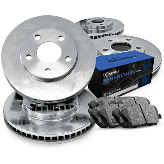 R1 Concepts Front and Rear Brake Kit For 2003-2007 Jeep Liberty| Blank Brake Rotors| Semi-Metallic Brake Pads and Rotors Kit