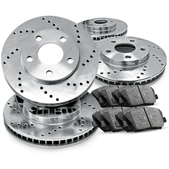R1 Concepts Front Rear Brakes and Rotors Kit |Front Rear Brake Pads| Brake Rotors and Pads| Semi Metallic Brake Pads and Rotors |fits 2013-2015 Jaguar XF