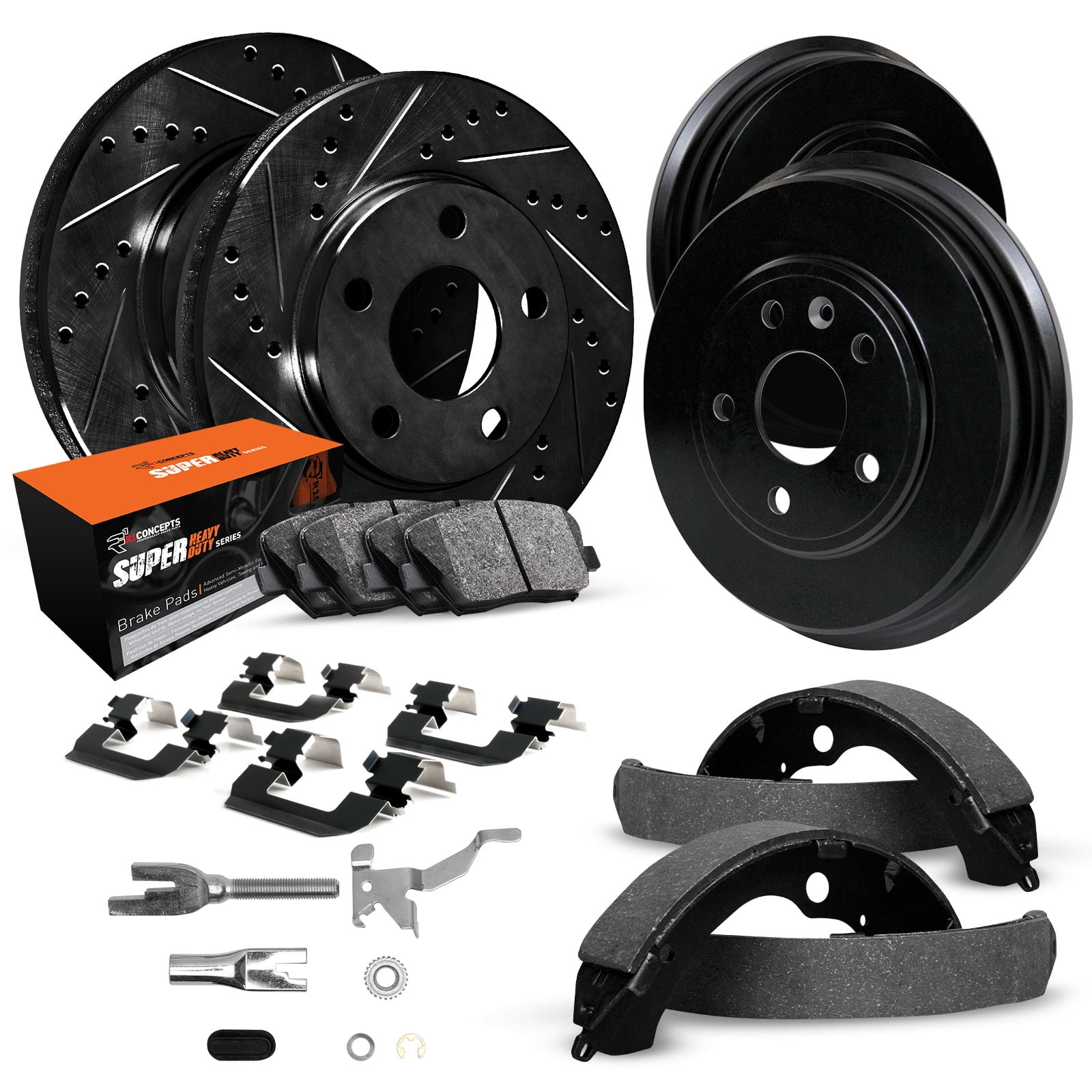 R1 Concepts WHXA2-48110, eLine Series Front Brakes and Rotors Brake, Drums Hardware Kit, Super Duty Brake Pads and Rotors