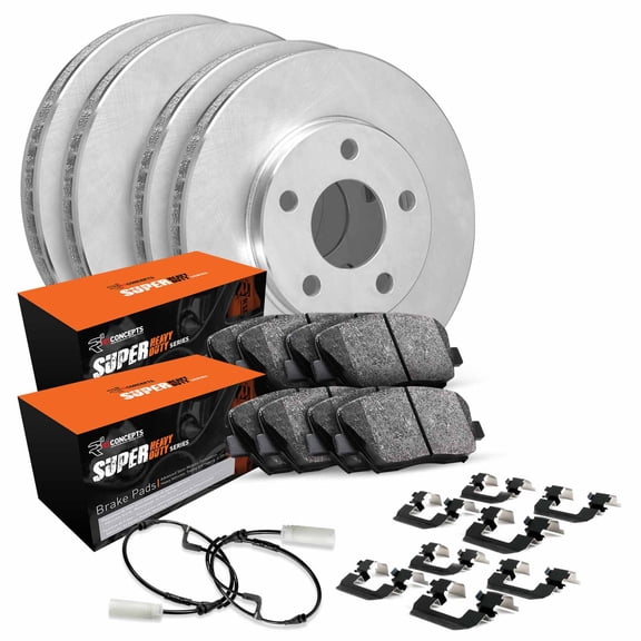 R1 Concepts WFXS299006 Super Duty eLine Series Front & Rear Brakes and Rotors Kit 4 Brake Rotors,8 Brake pads,Hardware and sensor