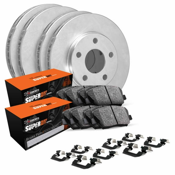 R1 Concepts Front Rear Brakes and Rotors Kit |Front Rear Brake Pads| Brake Rotors and Pads| Super Duty Brake Pads and Rotors| Hardware Kit WFXH2-54126