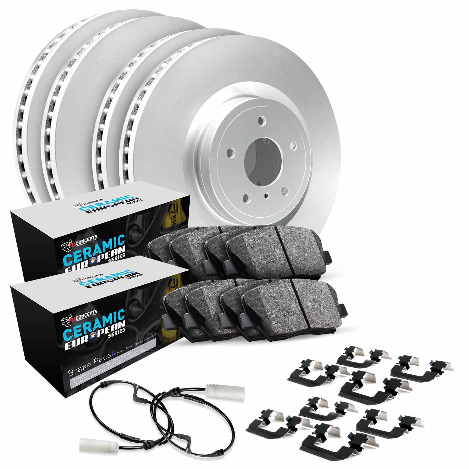 R1 Concepts WDTS2-11044 Carbon Series Front Rear Brakes and Rotors Kit with Euro Ceramic Brake Pads and Rotors