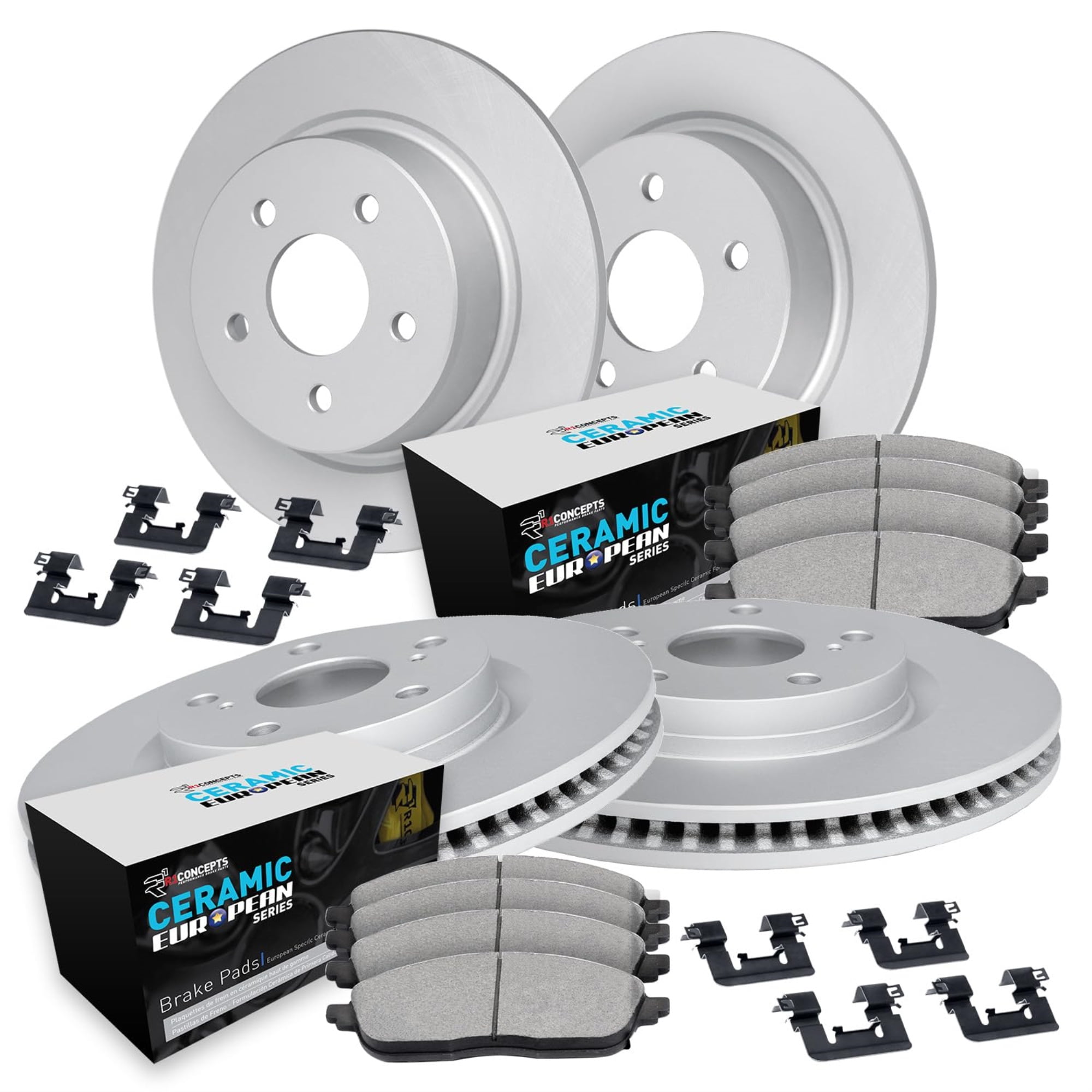 R1 Concepts Carbon Coated Disc Brake Rotor Set with Euro Ceramic Pads and Hardware WDTH2-11005