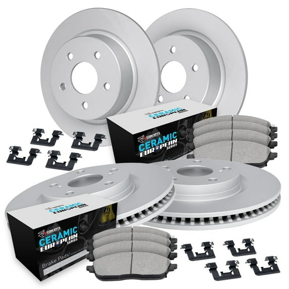 R1 Concepts Carbon Coated Disc Brake Rotor Set with Euro Ceramic Pads and Hardware WDTH2-12434
