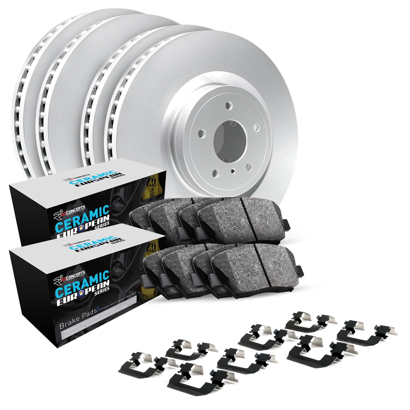 R1 Concepts WDTH2-12514 Carbon Series Front Rear Brakes and Rotors Kit with 4 Brake Rotors,8 Brake pads and Hardware