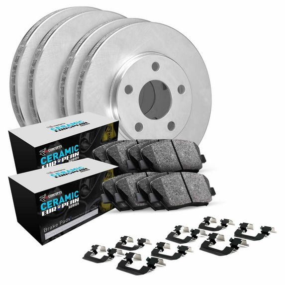 R1 Concepts Euro Ceramic Front Rear Brakes pads and Rotor, Hardware Kit Wdth2-10461