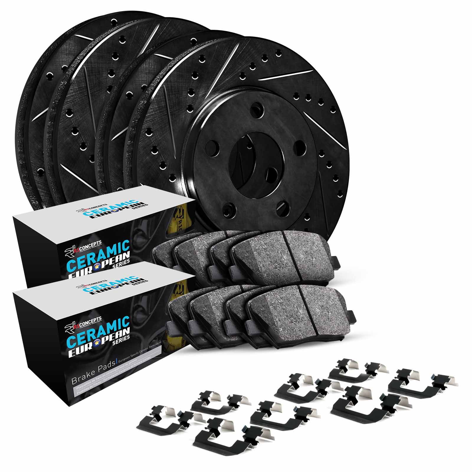 R1 Concepts WHTH2-67005 Front & Rear brake Rotors and Pads OEM specifications, Low dust and Noise (4) rotors (8) pads, Hardware Kit