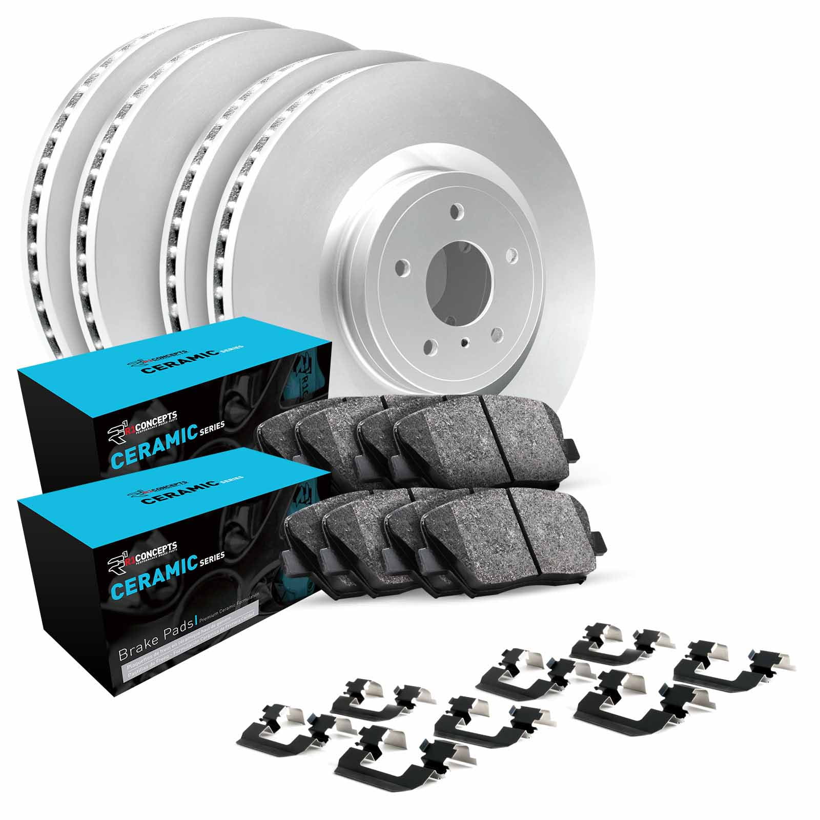 R1 Concepts Front Rear Brakes and Rotors Kit |Front Rear Brake Pads| Brake Rotors and Pads| Ceramic Brake Pads and Rotors |Hardware Kit WDWH2-67043