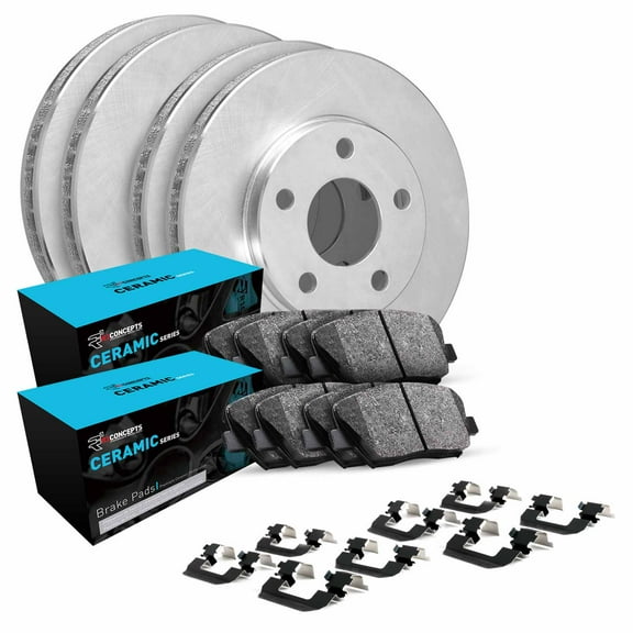 R1 Concepts Front Rear Brakes and Rotors Kit |Front Rear Brake Pads| Brake Rotors and Pads| Ceramic Brake Pads and Rotors |Hardware Kit WFWH2-48028