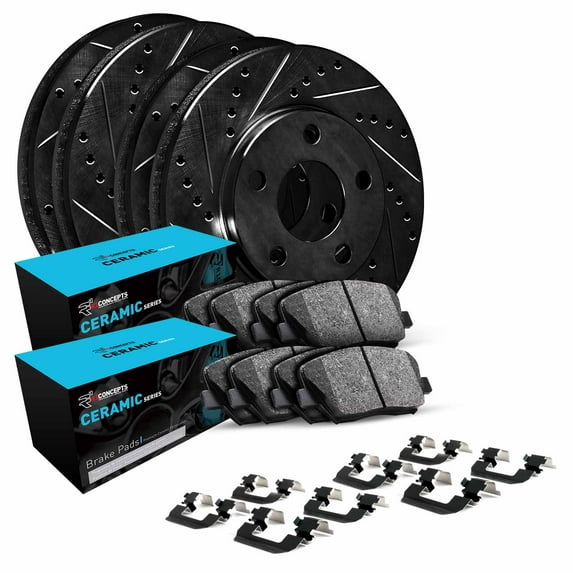 R1 Concepts Front Rear Brakes and Rotors Kit |Front Rear Brake Pads| Brake Rotors and Pads| Ceramic Brake Pads and Rotors |Hardware Kit WHWH2-54008