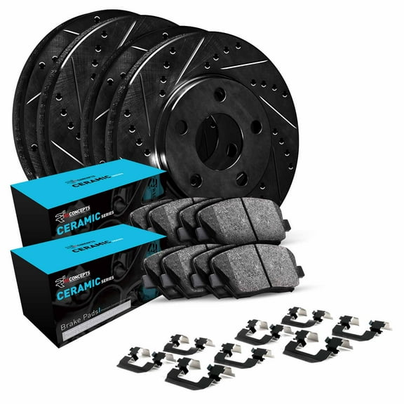 R1 Concepts Front Rear Brakes and Rotors Kit |Front Rear Brake Pads| Brake Rotors and Pads| Ceramic Brake Pads and Rotors |Hardware Kit WHWH2-59086