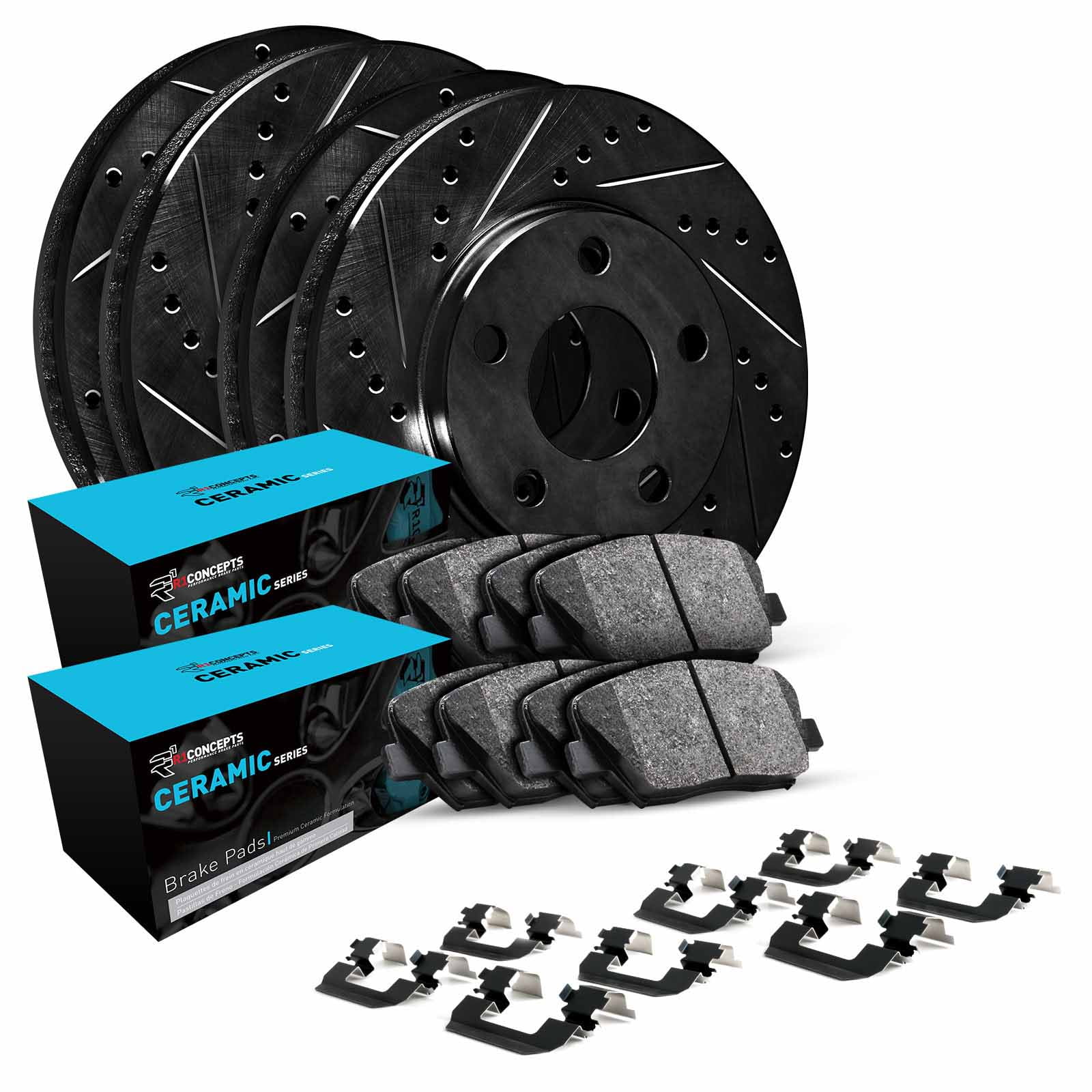 R1 Concepts Front Rear Brakes and Rotors Kit |Front Rear Brake Pads| Brake Rotors and Pads| Ceramic Brake Pads and Rotors |Hardware Kit WHWH2-59089