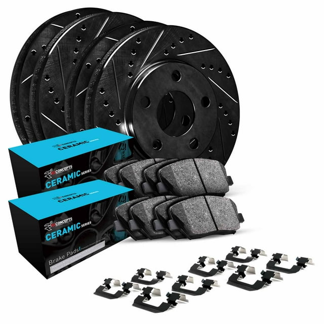 R1 Concepts Front Rear Brakes and Rotors Kit |Front Rear Brake Pads| Brake Rotors and Pads| Ceramic Brake Pads and Rotors |Hardware Kit WHWH2-74027