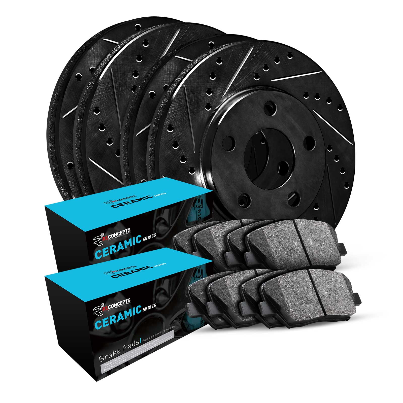 R1 Concepts Front Rear Brakes and Rotors Kit |Front Rear Brake Pads| Brake Rotors and Pads| Ceramic Brake Pads and Rotors WHWN2-54043